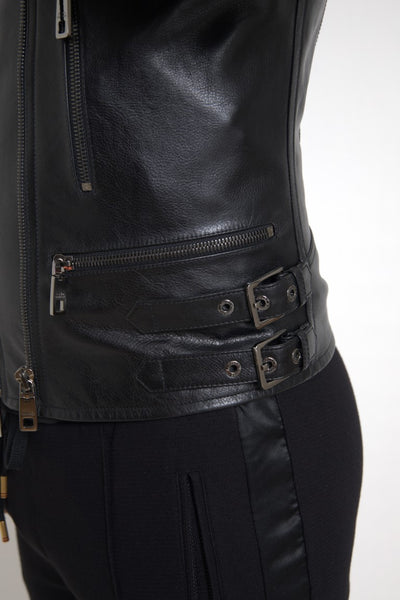Dolce & Gabbana Schwarzer Ledermantel mit Reißverschluss Herrenjacke