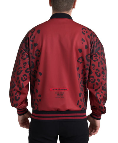 Dolce & Gabbana Rote Leoparden-Polyester-Bomberjacke mit durchgehendem Reißverschluss