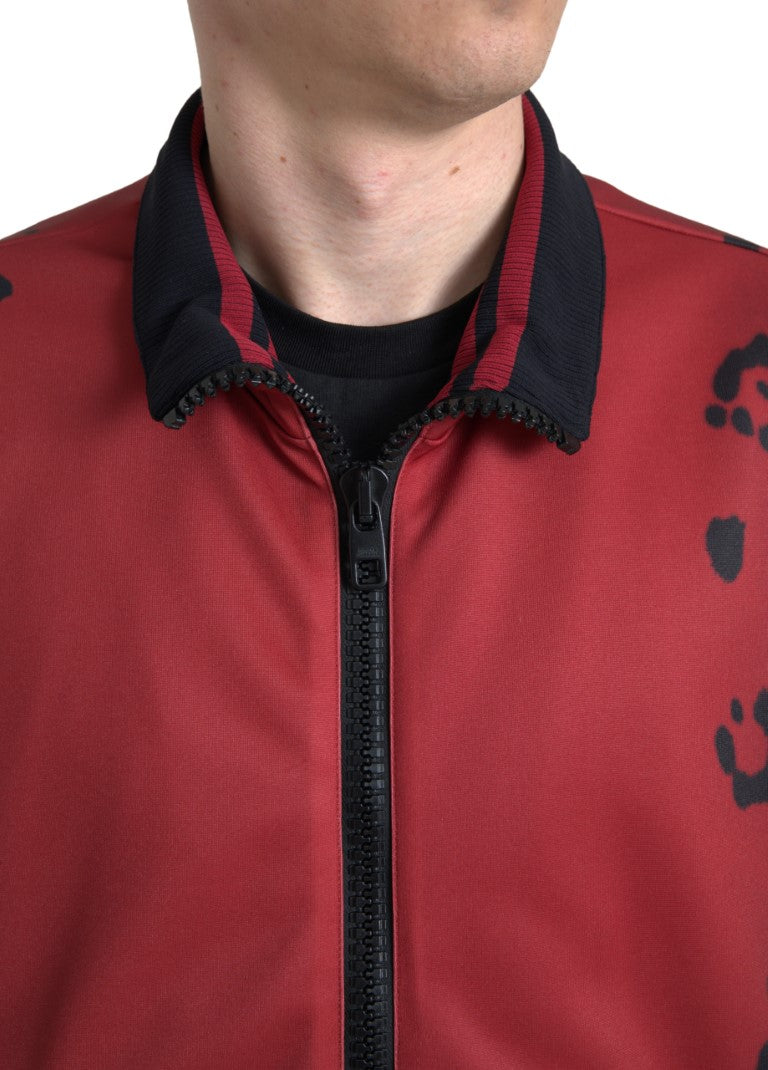 Dolce & Gabbana Rote Leoparden-Polyester-Bomberjacke mit durchgehendem Reißverschluss