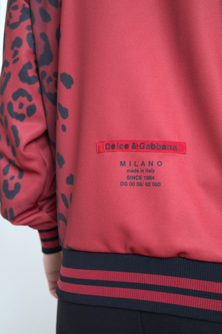 Dolce & Gabbana Rote Leoparden-Polyester-Bomberjacke mit durchgehendem Reißverschluss