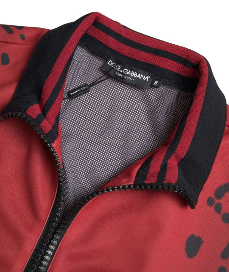 Dolce & Gabbana Rote Leoparden-Polyester-Bomberjacke mit durchgehendem Reißverschluss