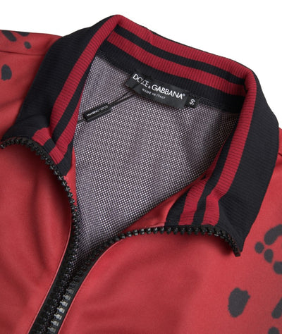 Dolce & Gabbana Rote Leoparden-Polyester-Bomberjacke mit durchgehendem Reißverschluss