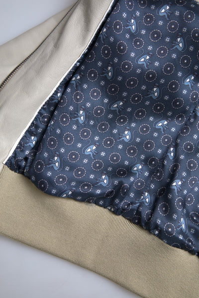Dolce & Gabbana Cremefarbene Lederbomber-Blousonjacke mit durchgehendem Reißverschluss
