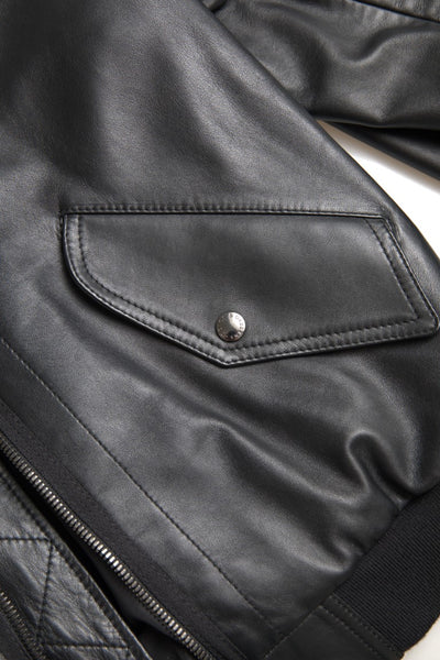 Dolce & Gabbana Schwarze Leder-Blouson-Bomberjacke mit durchgehendem Reißverschluss