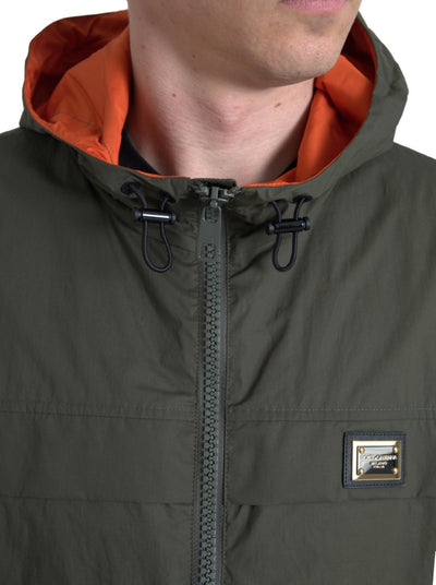 Dolce & Gabbana Grün-Orange Jacke mit Kapuze und durchgehendem Reißverschluss aus Baumwolle
