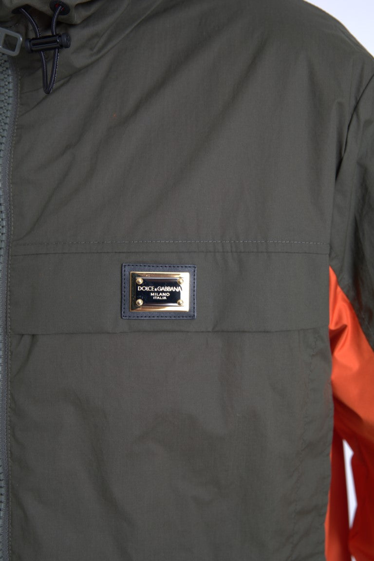Dolce & Gabbana Grün-Orange Jacke mit Kapuze und durchgehendem Reißverschluss aus Baumwolle
