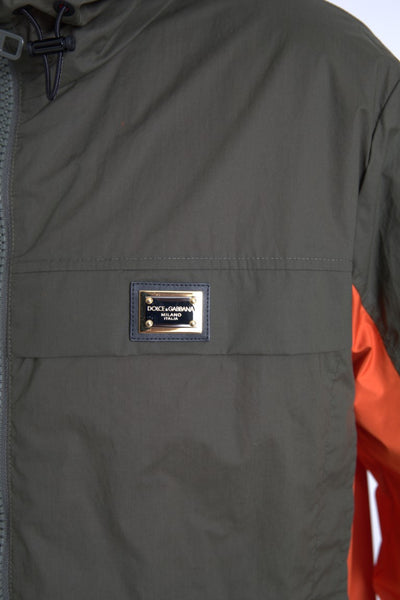 Dolce & Gabbana Grün-Orange Jacke mit Kapuze und durchgehendem Reißverschluss aus Baumwolle