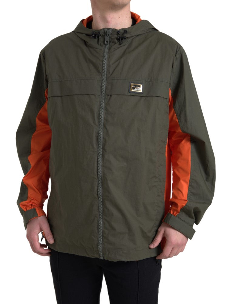Dolce & Gabbana Grün-Orange Jacke mit Kapuze und durchgehendem Reißverschluss aus Baumwolle