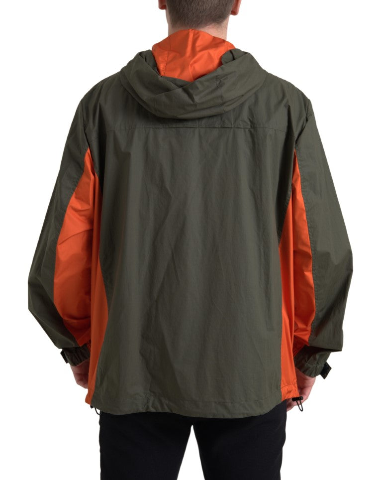 Dolce & Gabbana Grün-Orange Jacke mit Kapuze und durchgehendem Reißverschluss aus Baumwolle