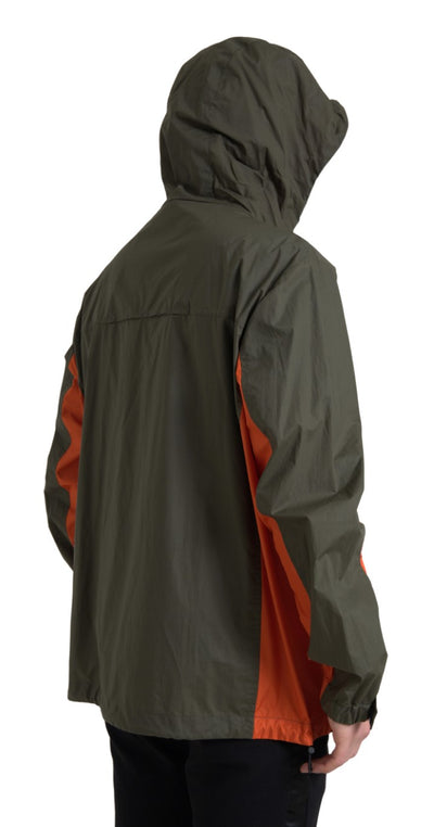 Dolce & Gabbana Grün-Orange Jacke mit Kapuze und durchgehendem Reißverschluss aus Baumwolle