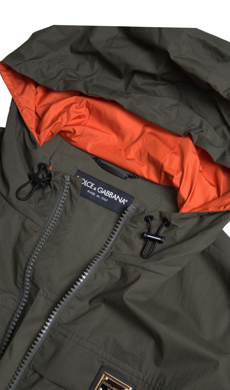 Dolce & Gabbana Grün-Orange Jacke mit Kapuze und durchgehendem Reißverschluss aus Baumwolle