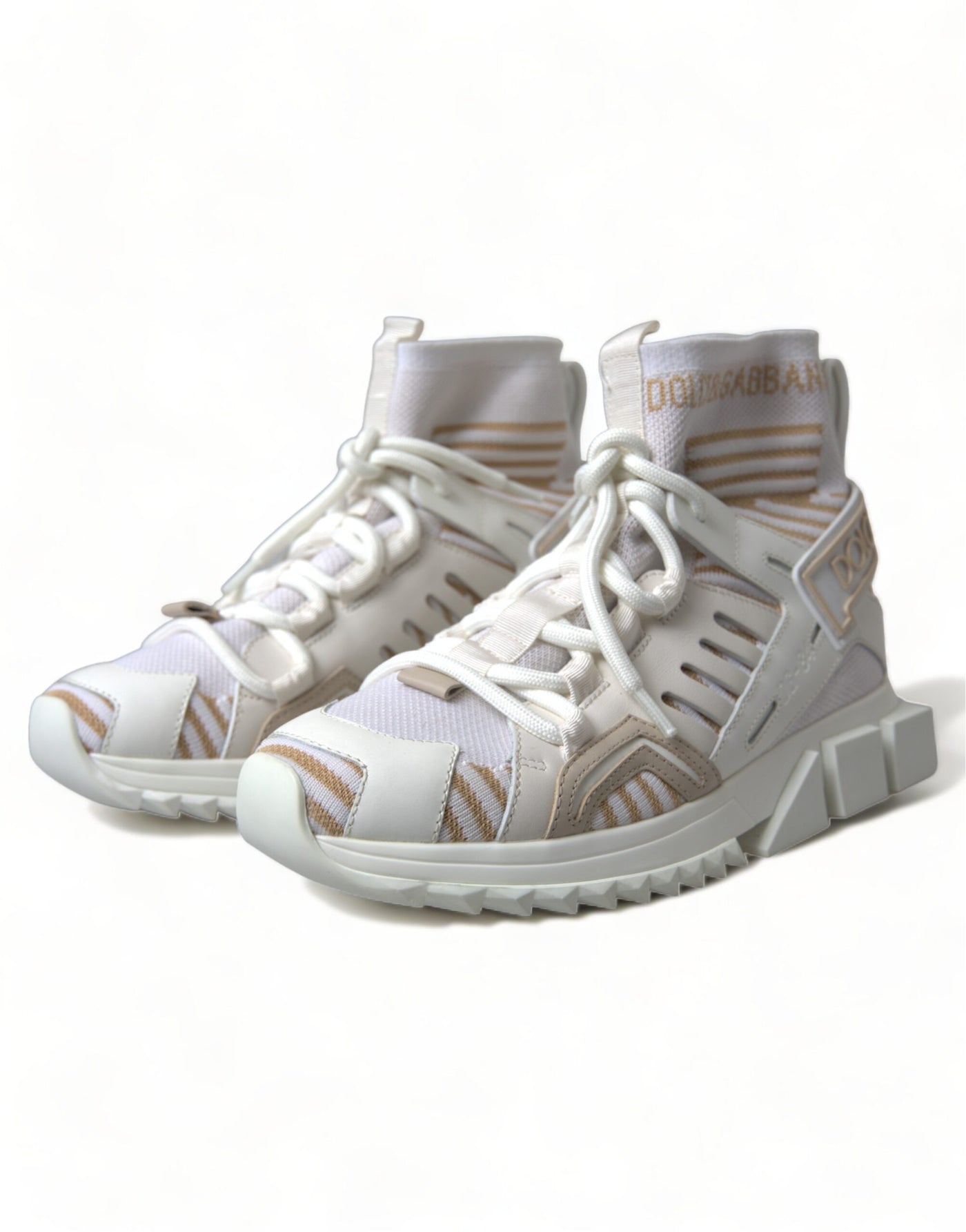 Dolce & Gabbana Weiß Beige Sorrento Socken Sneakers Schuhe