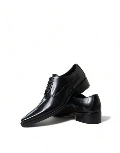 Dolce & Gabbana Schwarze Leder Schnürschuhe Formal Flats Schuhe