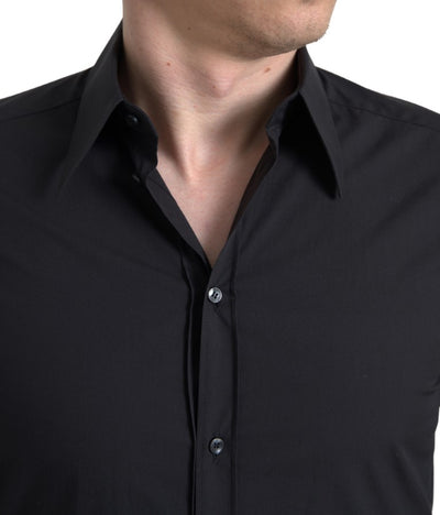 Dolce & Gabbana Schwarzes Baumwollhemd für Männer mit langen Ärmeln MARTINI