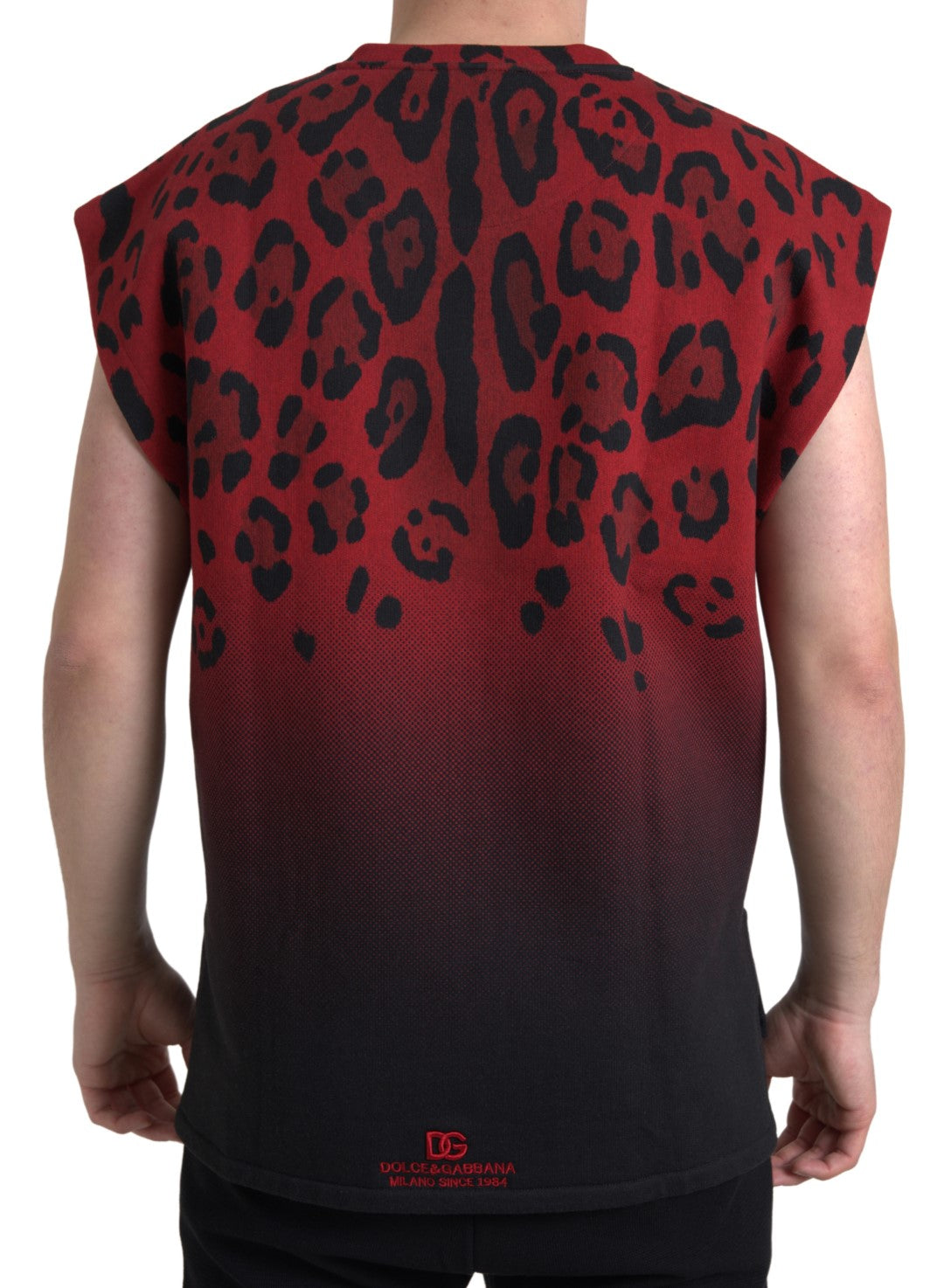 Dolce & Gabbana Rotes Leoparden-Baumwoll-Tank-T-Shirt ohne Ärmel