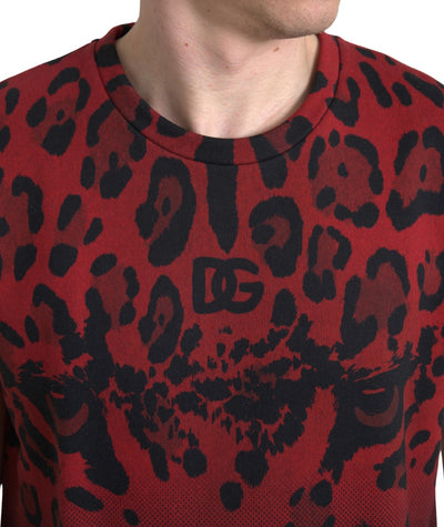 Dolce & Gabbana Rotes Leoparden-Baumwoll-Tank-T-Shirt ohne Ärmel