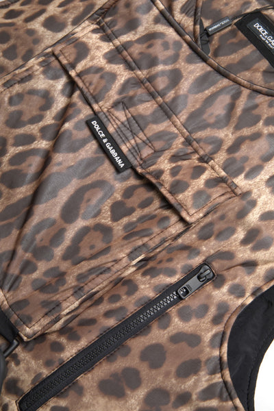 Dolce & Gabbana Brauner Leopard Seide ärmellose Sportbekleidung