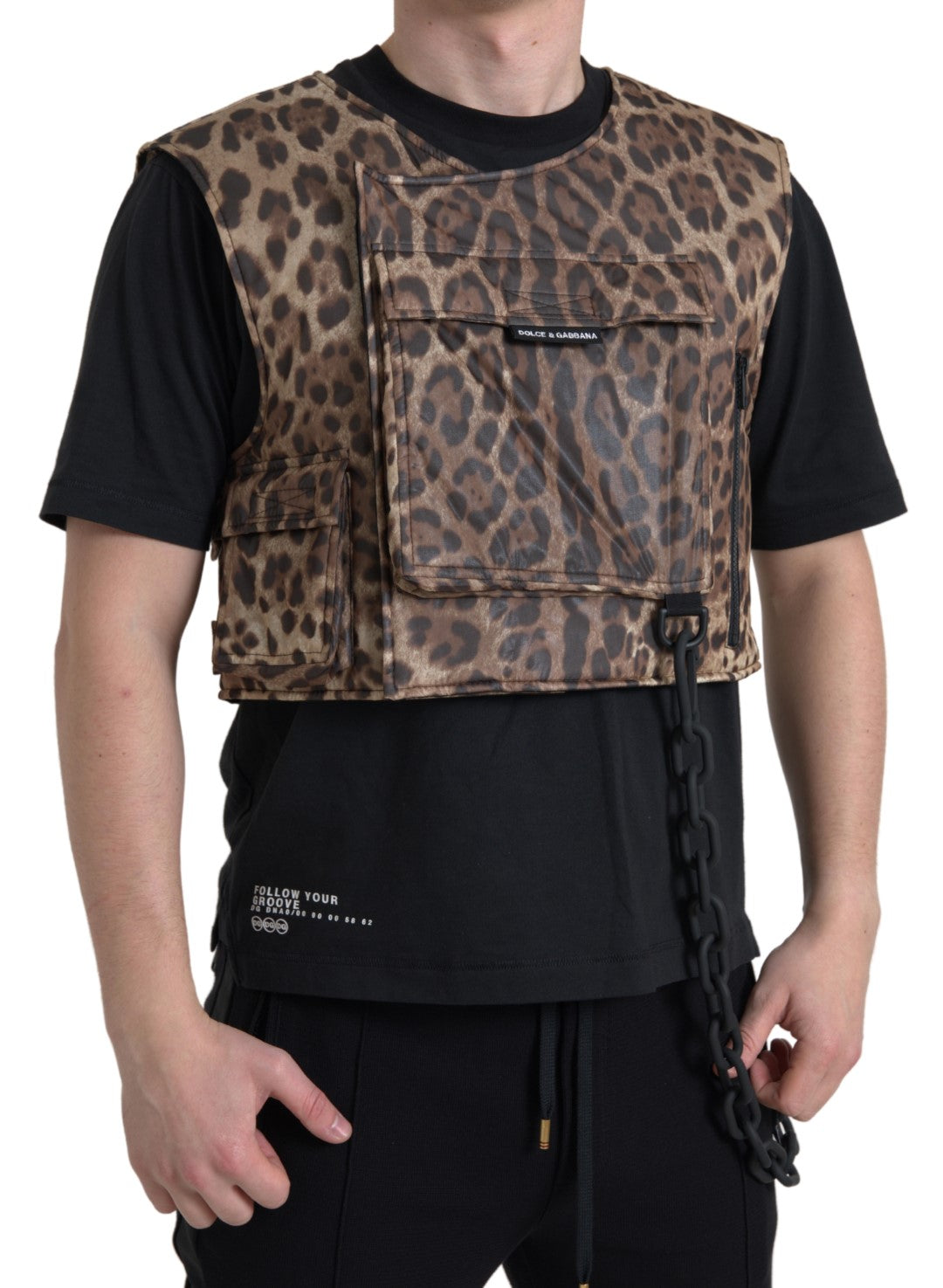 Dolce & Gabbana Brauner Leopard Seide ärmellose Sportbekleidung