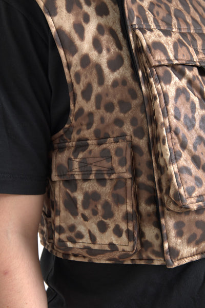 Dolce & Gabbana Brauner Leopard Seide ärmellose Sportbekleidung