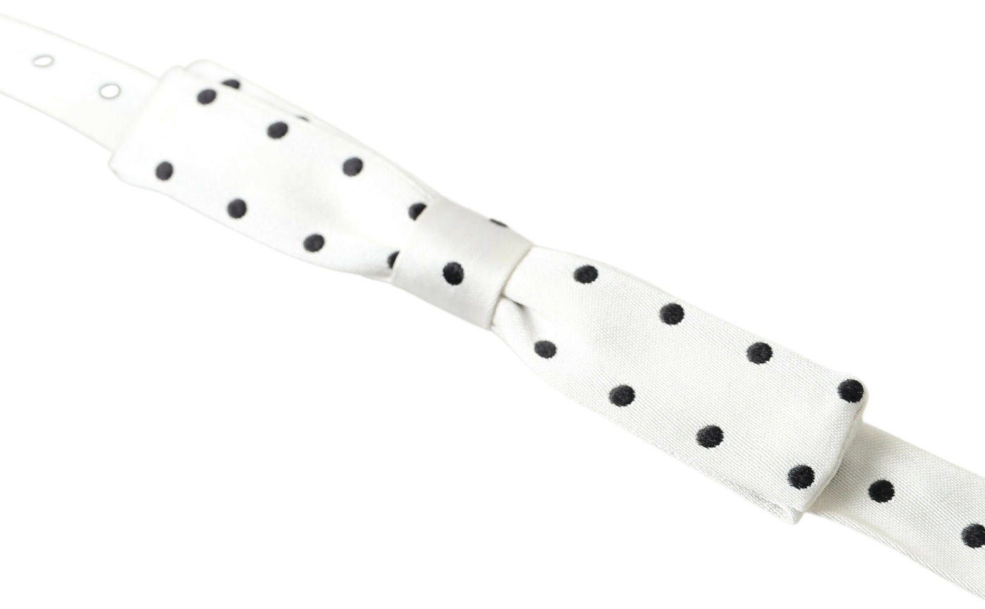 Dolce & Gabbana Weiße Seide Polka Dot Verstellbare Hals Männer Fliege