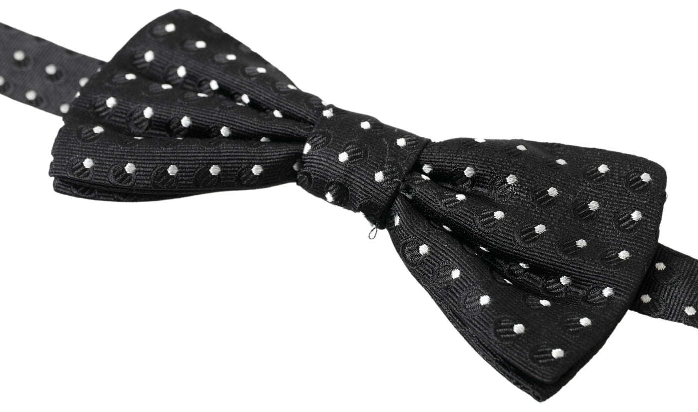 Dolce & Gabbana Schwarze Polka Dot Seide Verstellbare Männer Hals Papillon Fliege