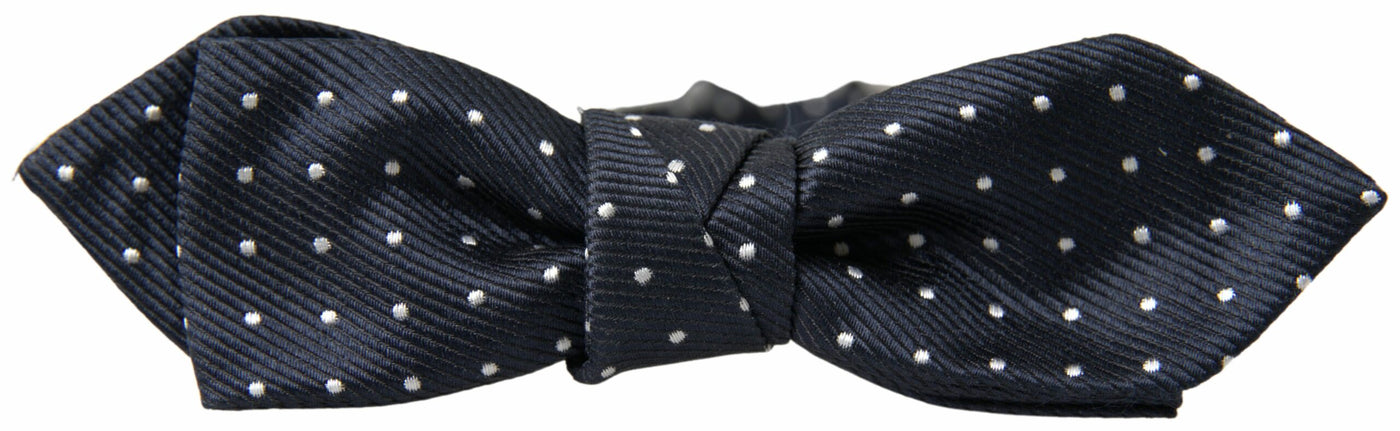 Dolce & Gabbana Blaue gepunktete Seidenfliege mit verstellbarem Halsband für Männer