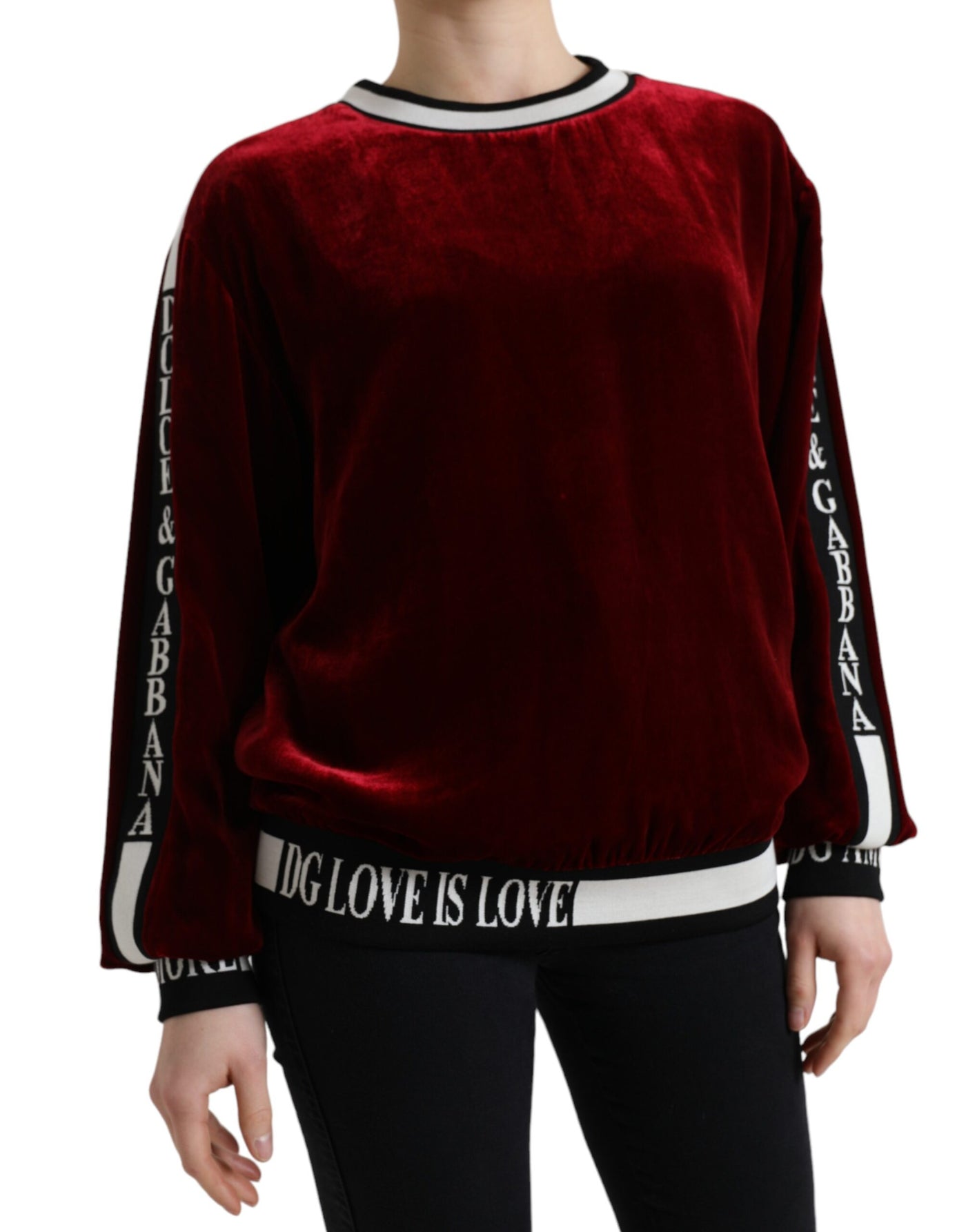 Dolce & Gabbana Bordeauxfarbener Pullover mit Rundhalsausschnitt aus Samt