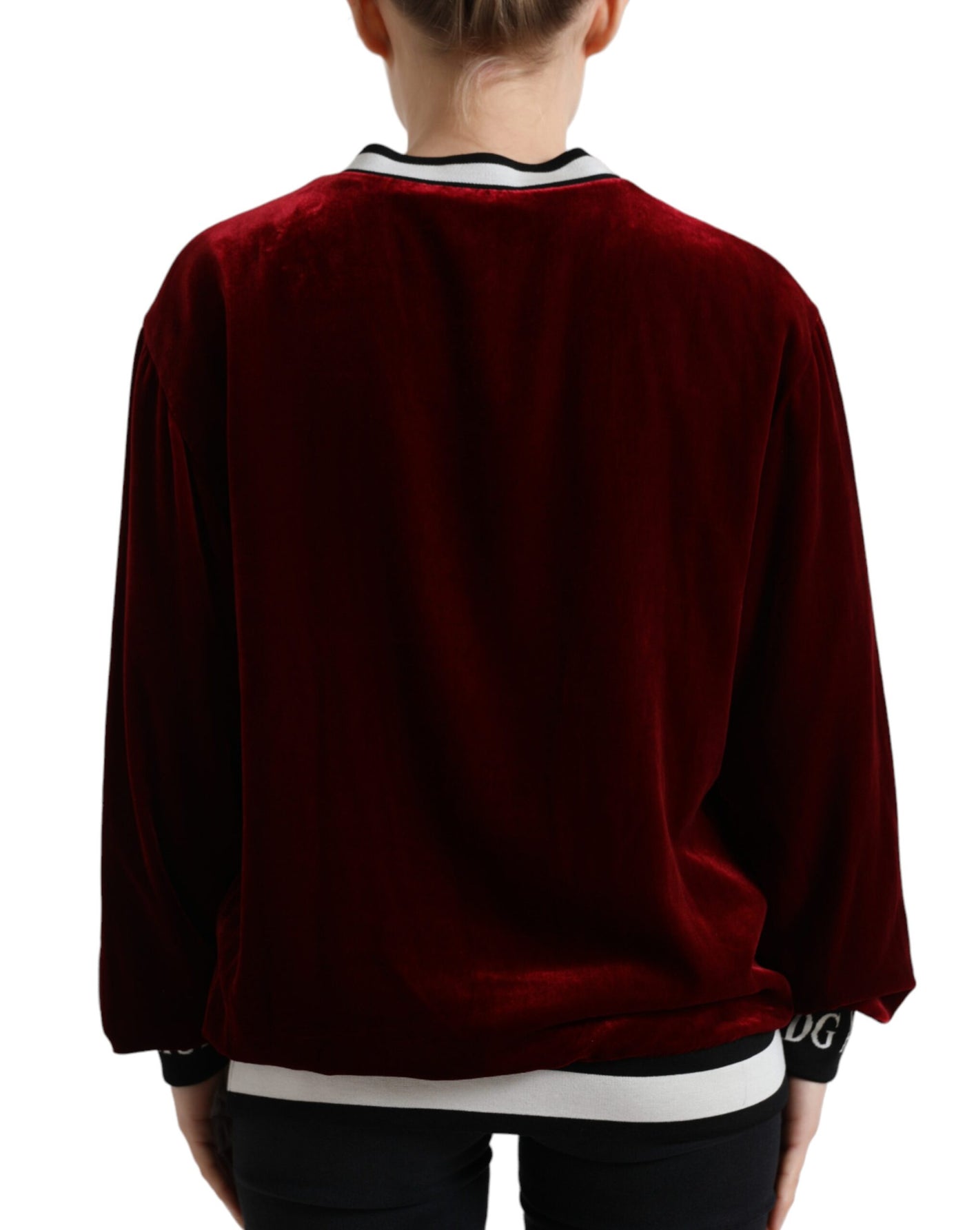 Dolce & Gabbana Bordeauxfarbener Pullover mit Rundhalsausschnitt aus Samt
