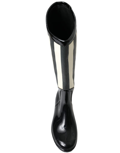 Dolce & Gabbana Schwarze kniehohe flache Gummistiefel Schuhe