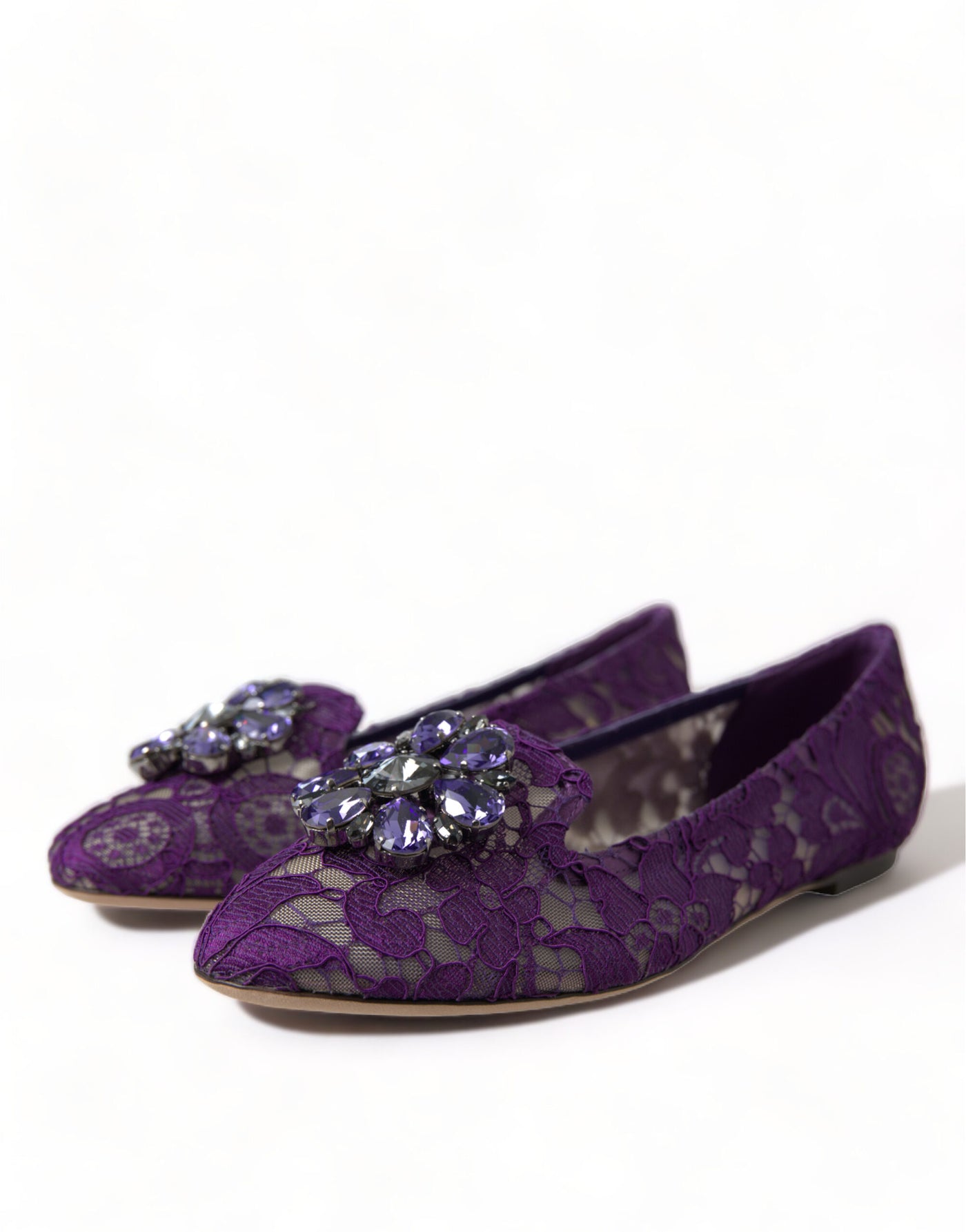 Dolce & Gabbana Lila Vally Taormina Spitze Kristalle Flats Schuhe