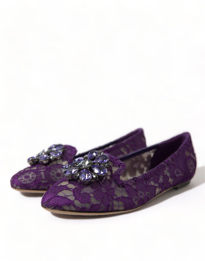 Dolce & Gabbana Lila Vally Taormina Spitze Kristalle Flats Schuhe