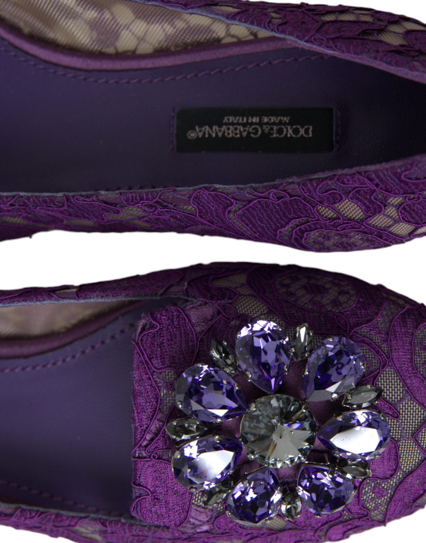 Dolce & Gabbana Lila Vally Taormina Spitze Kristalle Flats Schuhe