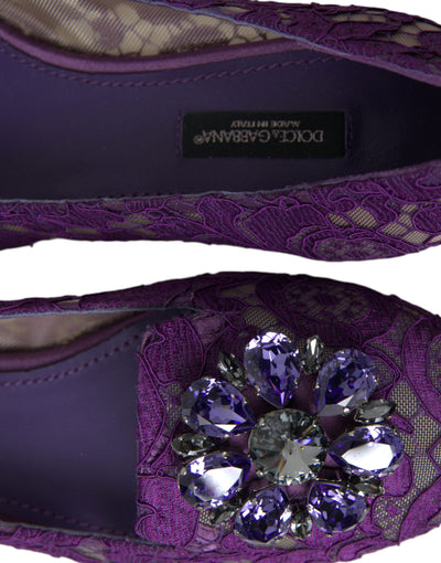 Dolce & Gabbana Lila Vally Taormina Spitze Kristalle Flats Schuhe