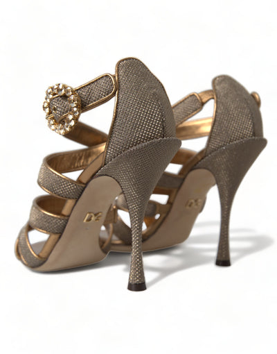 Dolce & Gabbana Bronze Crystal Strap Heels Sandalen Schuhe