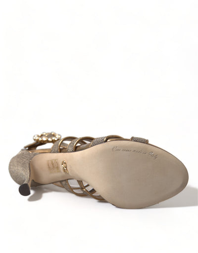 Dolce & Gabbana Bronze Crystal Strap Heels Sandalen Schuhe