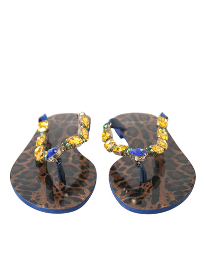 Dolce & Gabbana Blau Kristalle Flats Sandalen Beachwear Schuhe