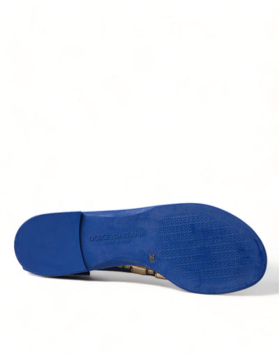 Dolce & Gabbana Blau Kristalle Flats Sandalen Beachwear Schuhe