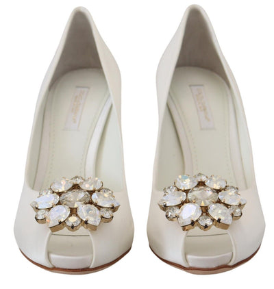 Dolce & Gabbana Satin Pumps mit weißem Kristall-Absatz