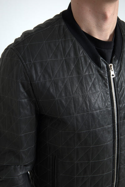 Dolce & Gabbana Schwarzer Leder Bombermantel Jacke mit Reißverschluss