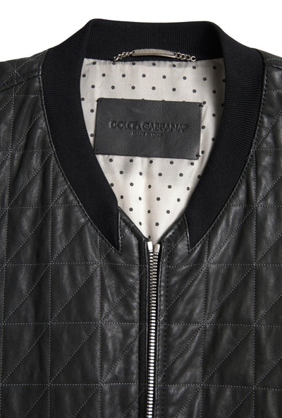 Dolce & Gabbana Schwarzer Leder Bombermantel Jacke mit Reißverschluss