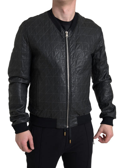 Dolce & Gabbana Schwarzer Leder Bombermantel Jacke mit Reißverschluss