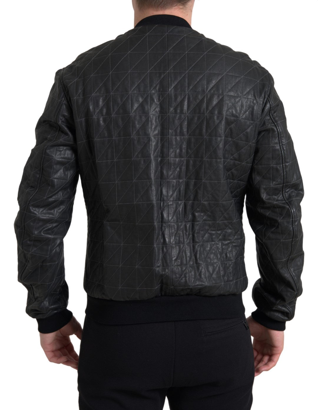 Dolce & Gabbana Schwarzer Leder Bombermantel Jacke mit Reißverschluss