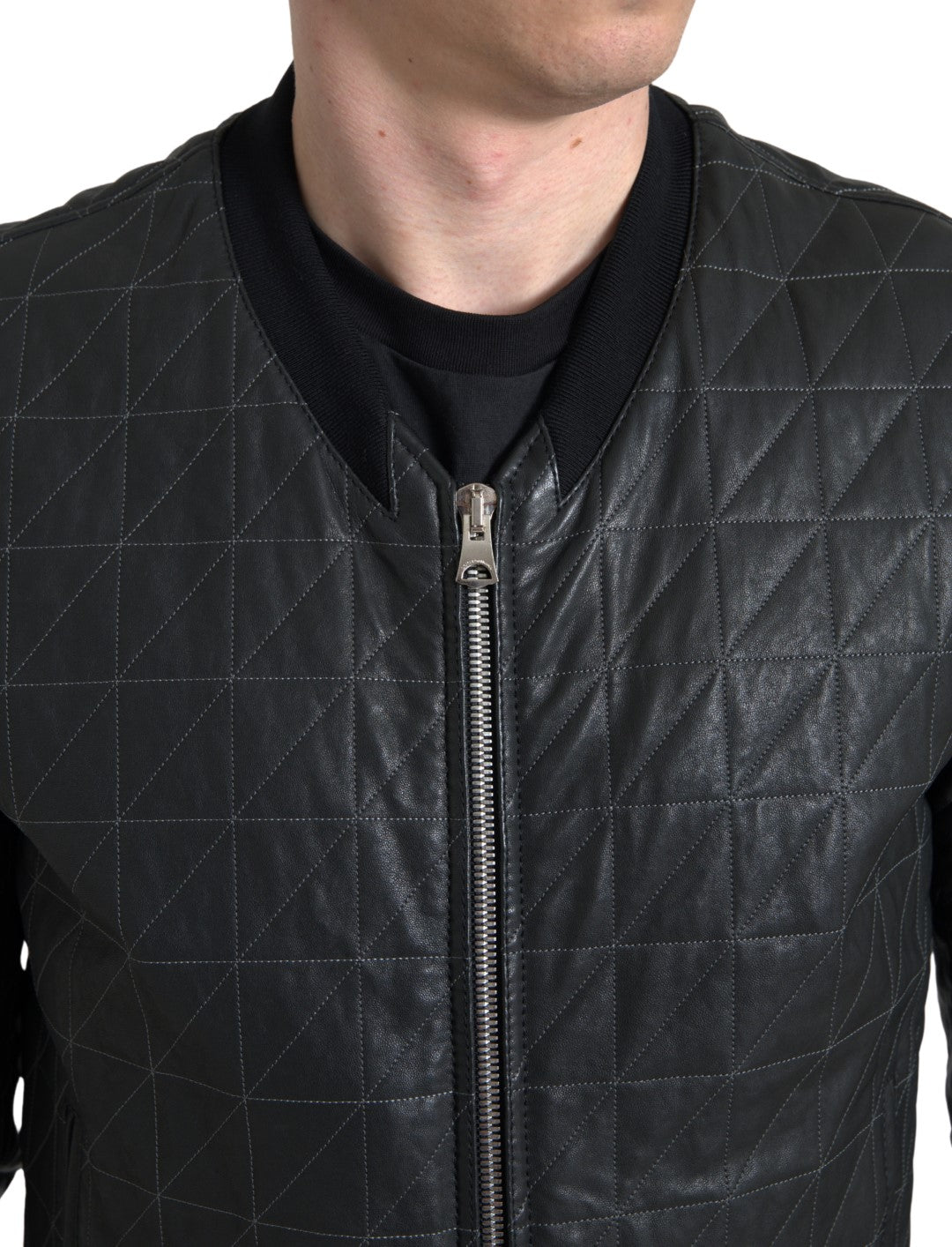 Dolce & Gabbana Schwarzer Leder Bombermantel Jacke mit Reißverschluss