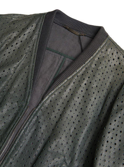 Dolce & Gabbana Grüne Bomberjacke aus Leder mit Perforation