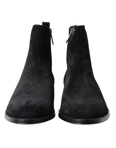 Dolce & Gabbana Schwarz Wildleder Leder Mid Calf Männer Stiefel Schuhe