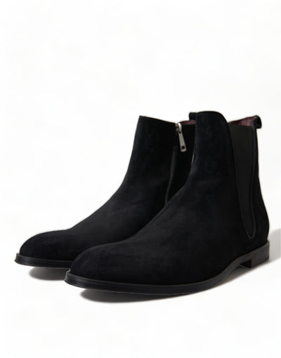 Dolce & Gabbana Schwarz Wildleder Leder Mid Calf Männer Stiefel Schuhe