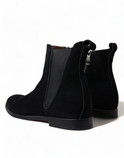 Dolce & Gabbana Schwarz Wildleder Leder Mid Calf Männer Stiefel Schuhe