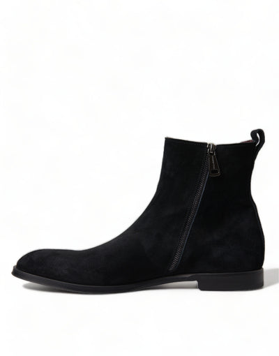 Dolce & Gabbana Schwarz Wildleder Leder Mid Calf Männer Stiefel Schuhe