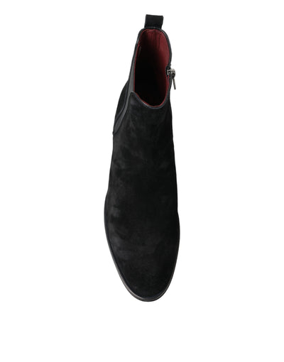 Dolce & Gabbana Schwarz Wildleder Leder Mid Calf Männer Stiefel Schuhe