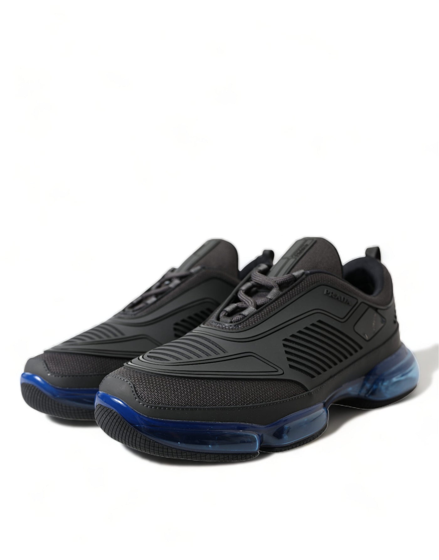 Prada Schwarz Blau Rubber Knit Slip On Low Top Sneakers Schuhe